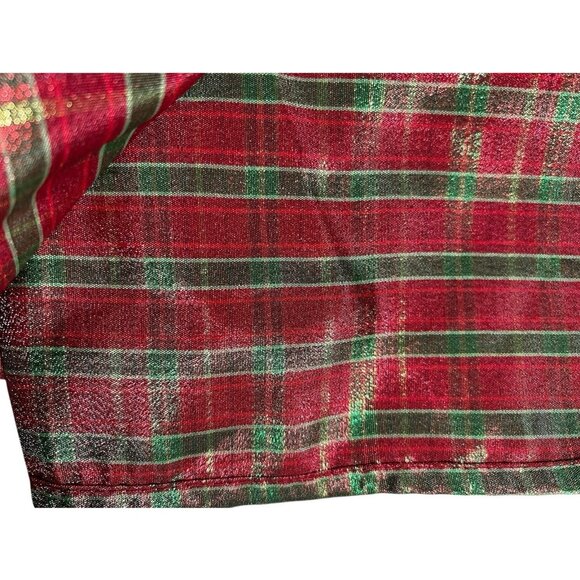 Lenox Holiday Nouveau Dazzle Red Tartan Plaid Metallic Tablecloth 60 x 84 - Picture 4 of 5